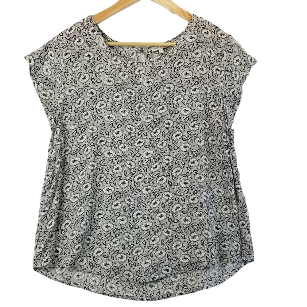 Anne Carson Blouse Rayon Short Sleeve Floral Blouse Size Large